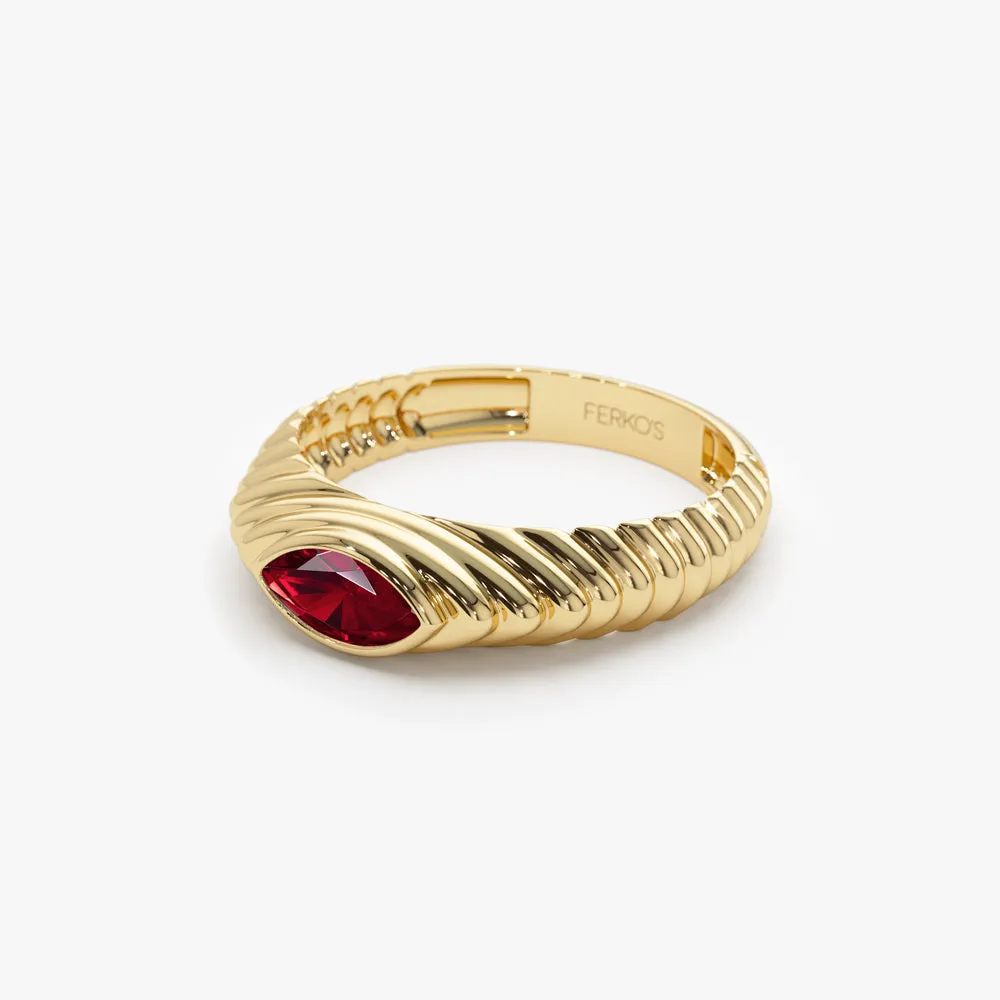 14k Marquise Shape Garnet Beveled Ring