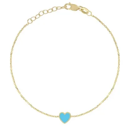 14k Yellow Gold Mini Enamel Heart Bracelet