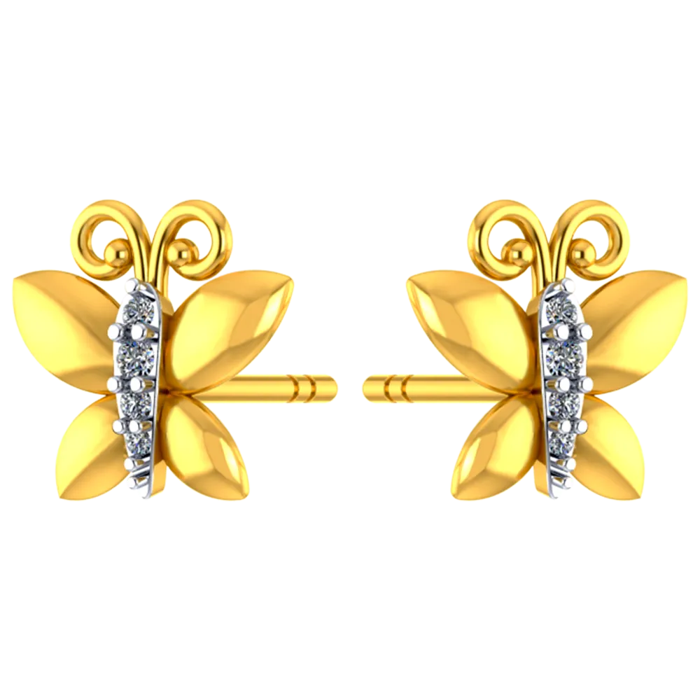 18k Butterfly Shaped Diamond Earrings With Intricate Detailing