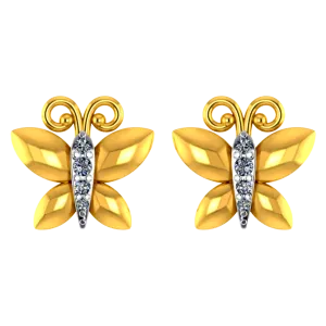 18k Butterfly Shaped Diamond Earrings With Intricate Detailing