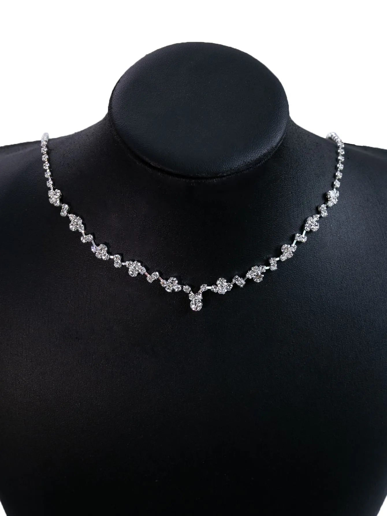 1set Elegant Rhinestone Necklace And Earrings Set Bridal Jewelry Women Wedding