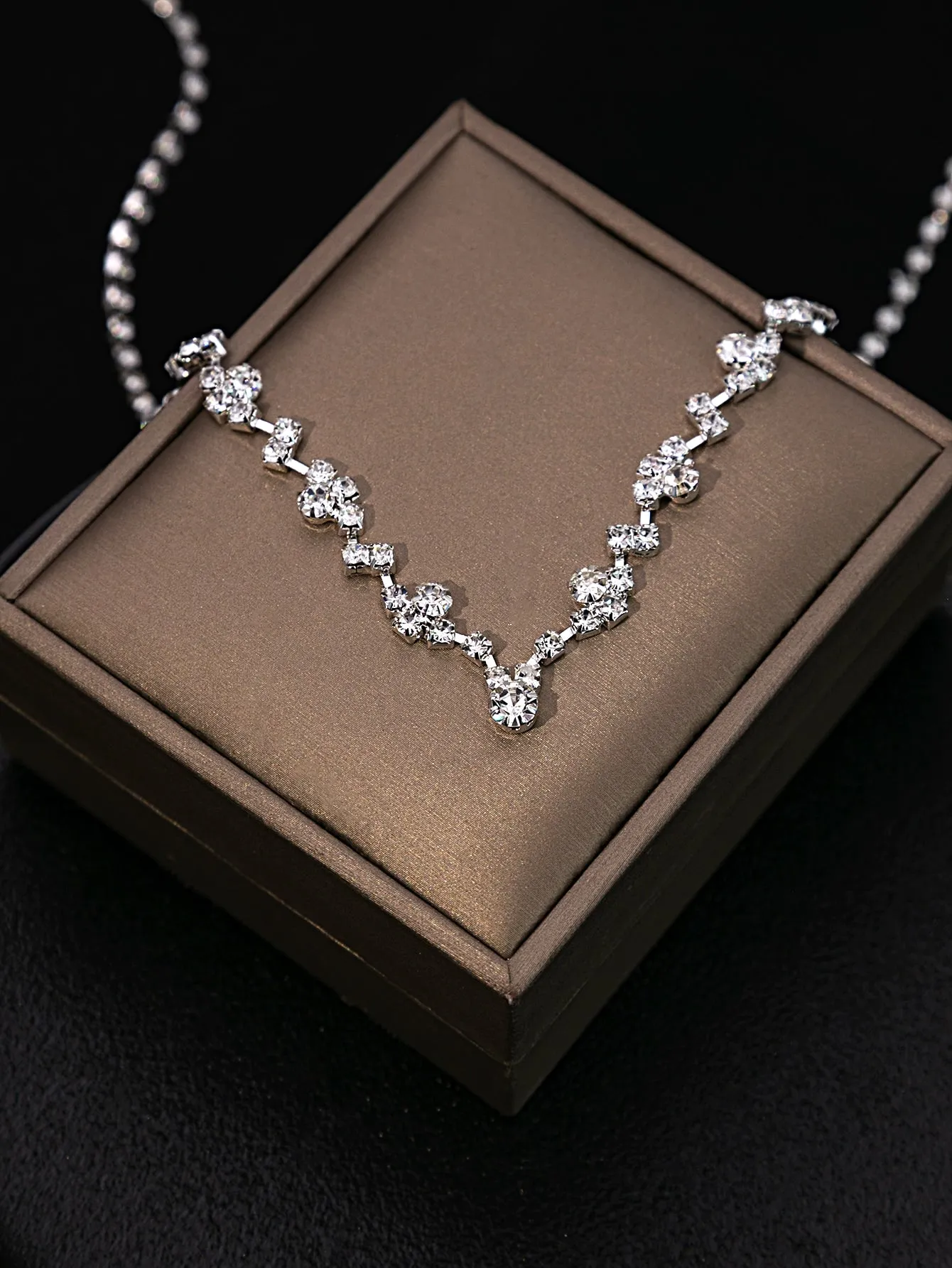 1set Elegant Rhinestone Necklace And Earrings Set Bridal Jewelry Women Wedding