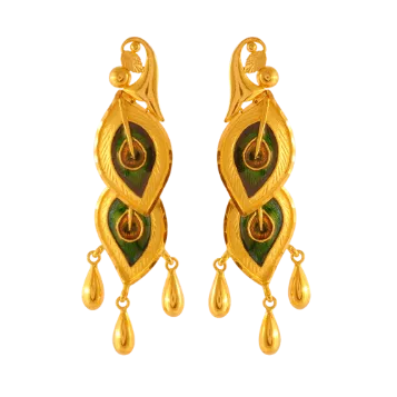 22k Gold Drop Earrings In Meenakari Peacock Feather