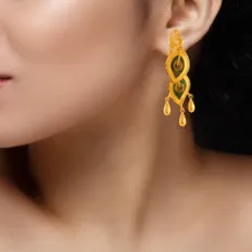 22k Gold Drop Earrings In Meenakari Peacock Feather