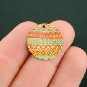 4 Boho Southwestern Pattern Gold Tone Enamel Charms - E457