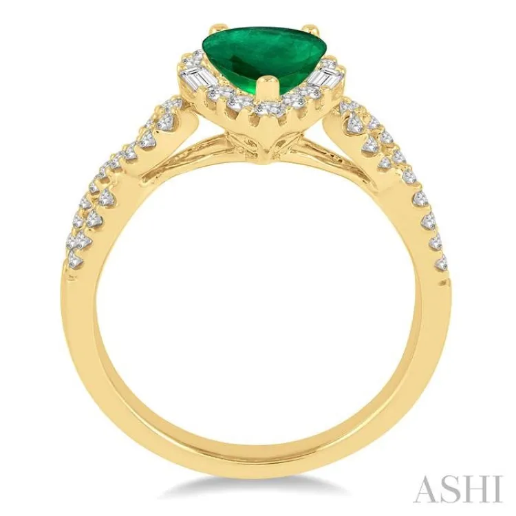 7x5 MM Pear Shape Emerald and 1/2 Ctw Diamond Ring in 14K Yellow Gold