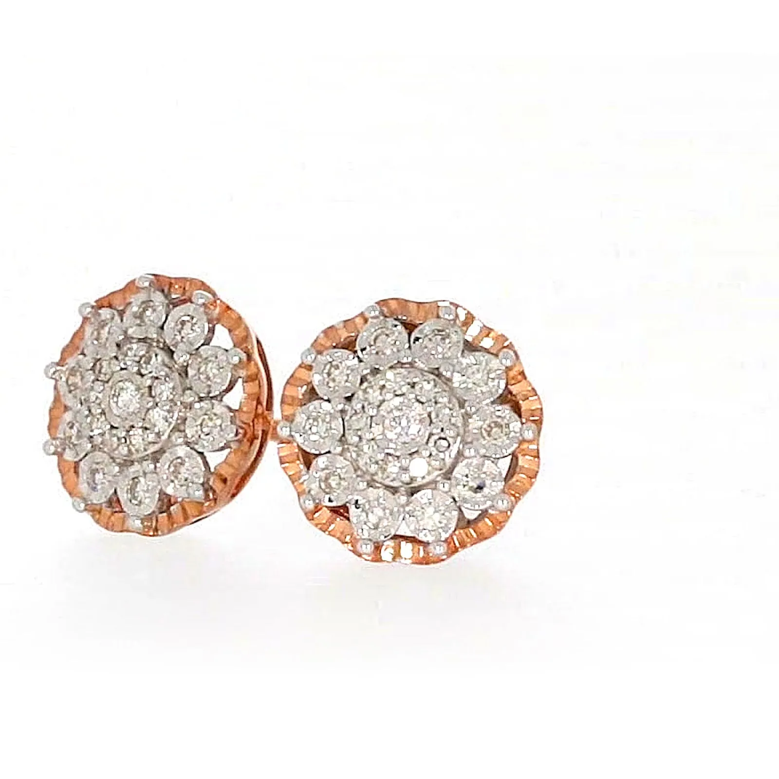 9ct Rose & White Gold Round Brilliant Cut 0.15 CARAT tw of Diamonds Stud Earrings