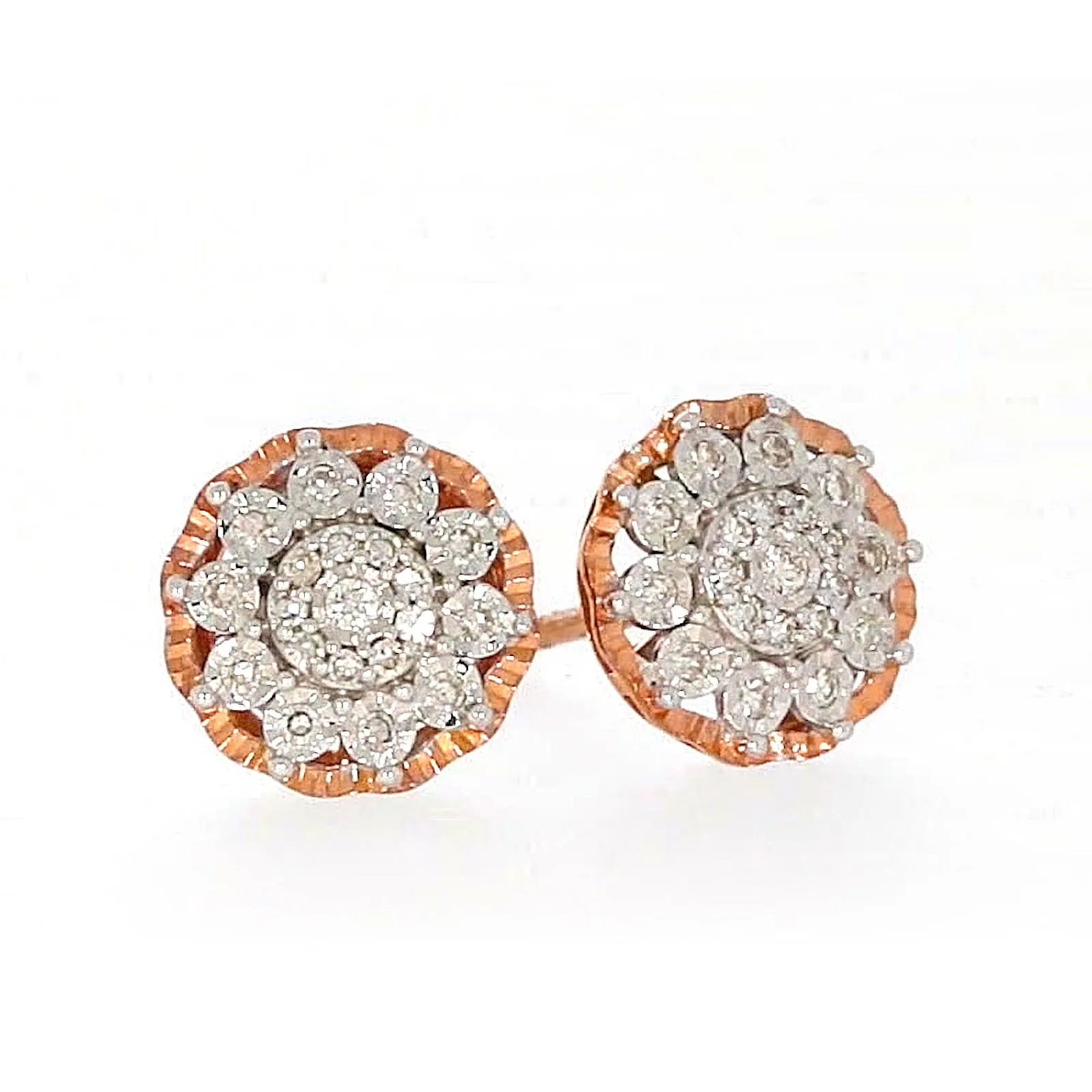 9ct Rose & White Gold Round Brilliant Cut 0.15 CARAT tw of Diamonds Stud Earrings