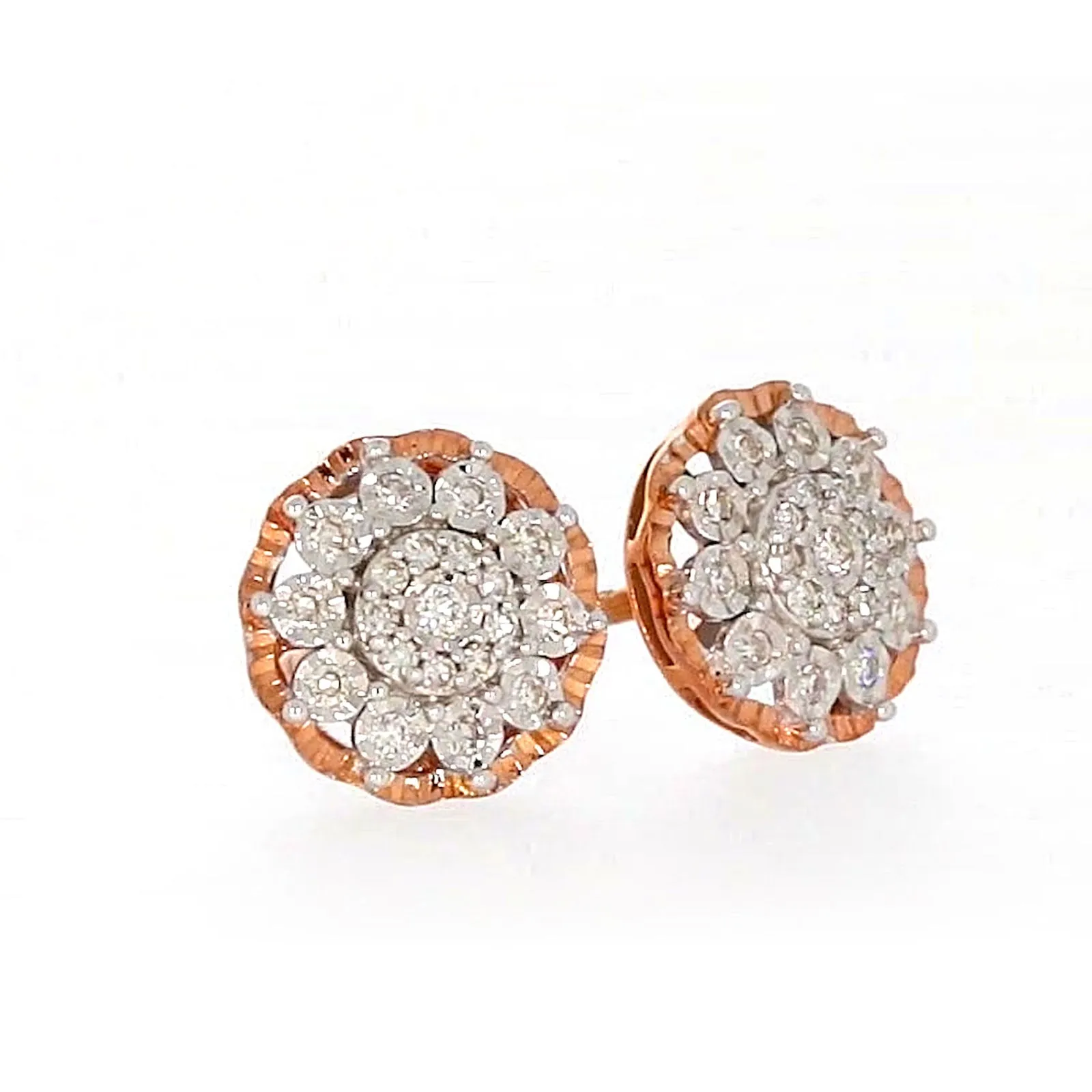 9ct Rose & White Gold Round Brilliant Cut 0.15 CARAT tw of Diamonds Stud Earrings