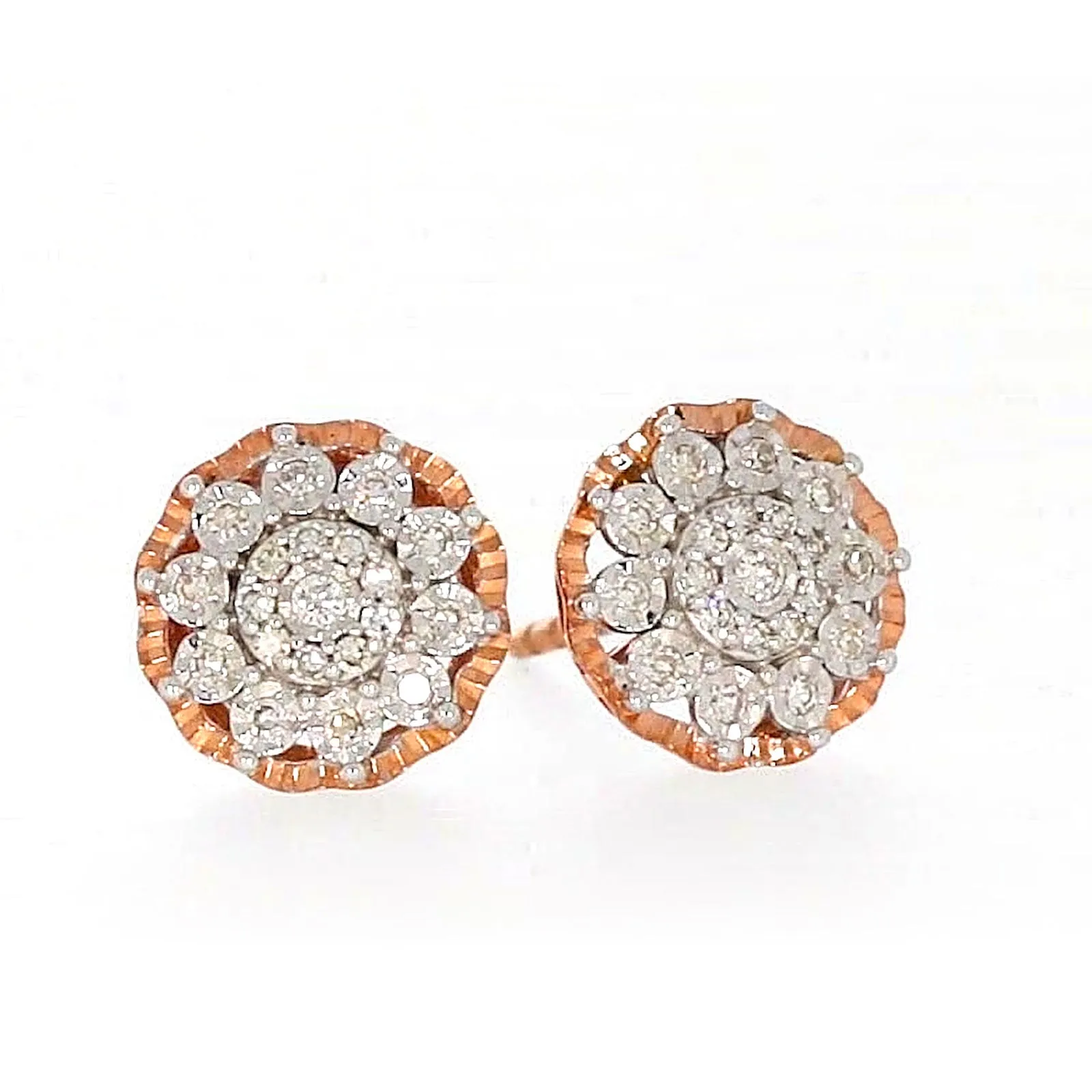 9ct Rose & White Gold Round Brilliant Cut 0.15 CARAT tw of Diamonds Stud Earrings