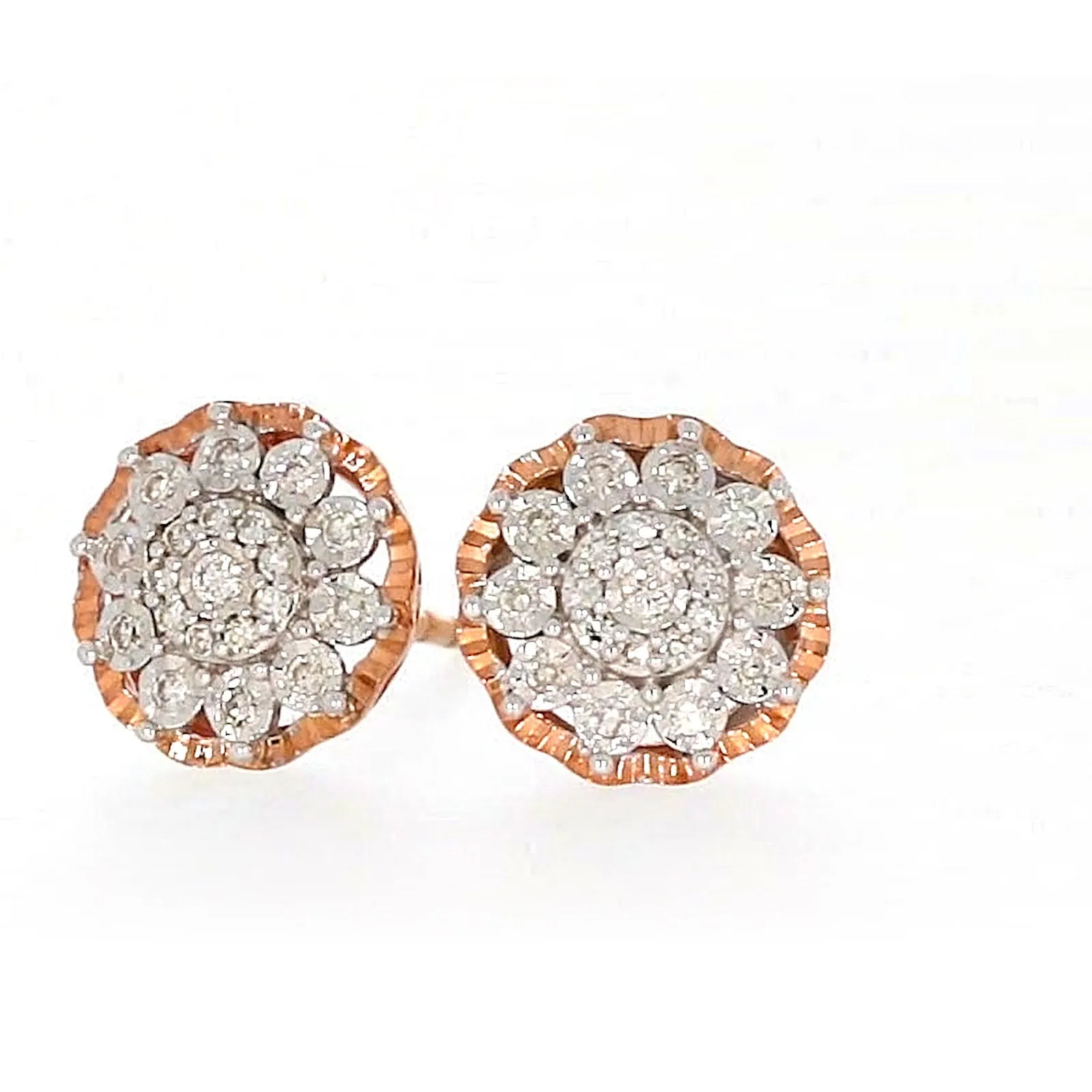 9ct Rose & White Gold Round Brilliant Cut 0.15 CARAT tw of Diamonds Stud Earrings