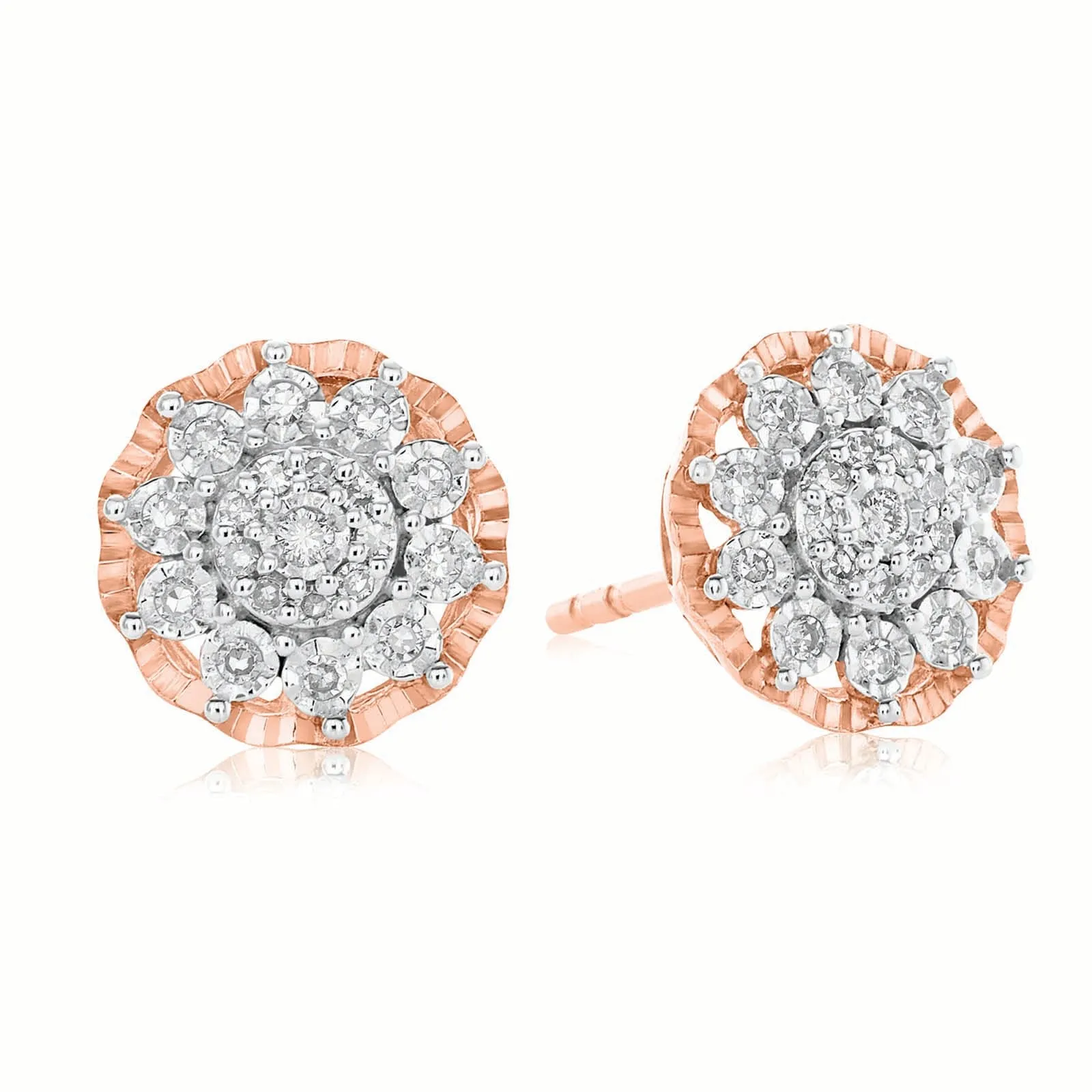 9ct Rose & White Gold Round Brilliant Cut 0.15 CARAT tw of Diamonds Stud Earrings