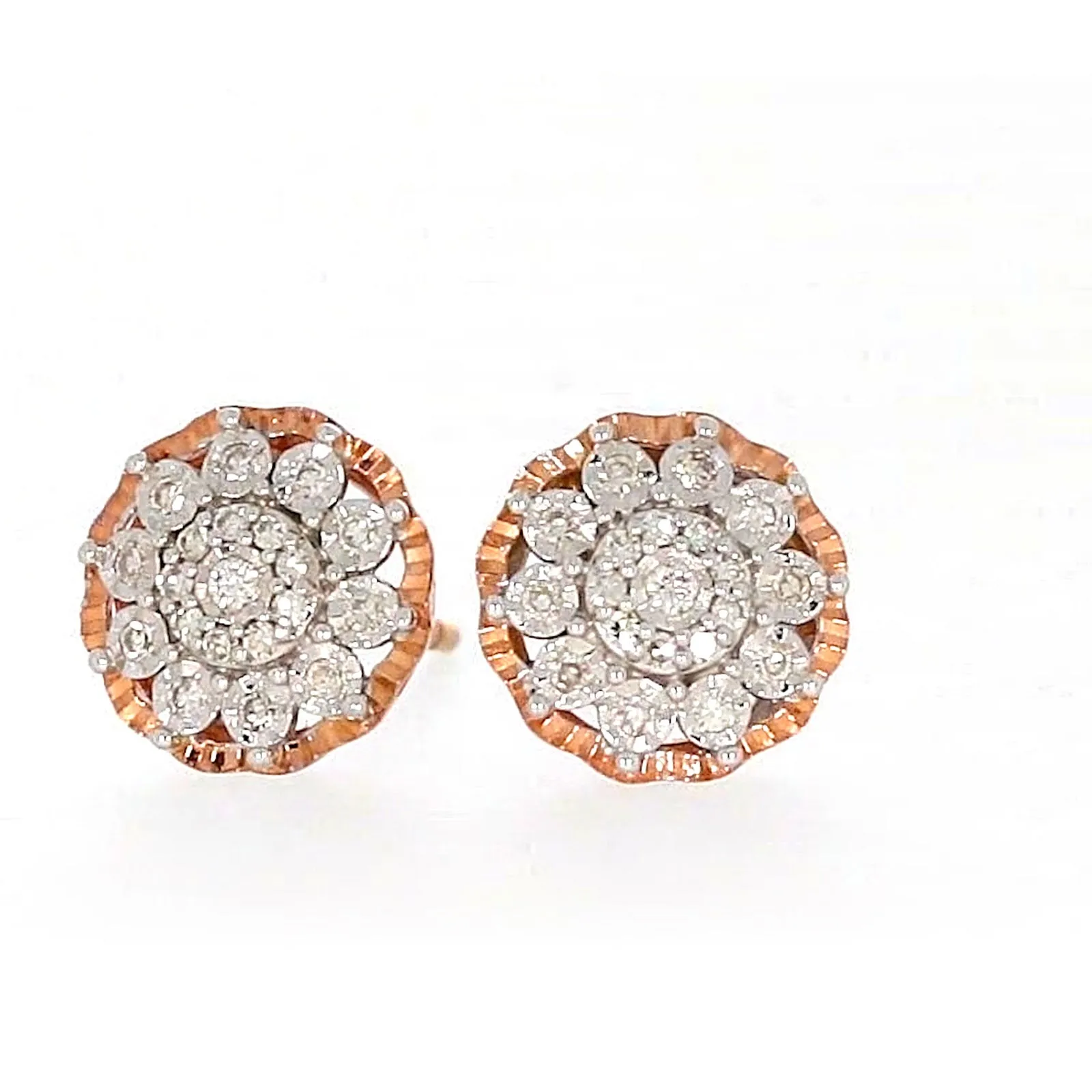 9ct Rose & White Gold Round Brilliant Cut 0.15 CARAT tw of Diamonds Stud Earrings