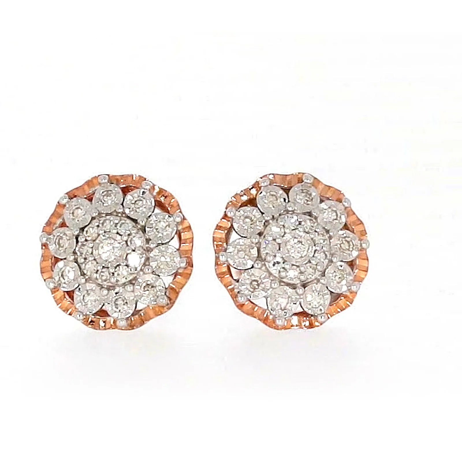 9ct Rose & White Gold Round Brilliant Cut 0.15 CARAT tw of Diamonds Stud Earrings