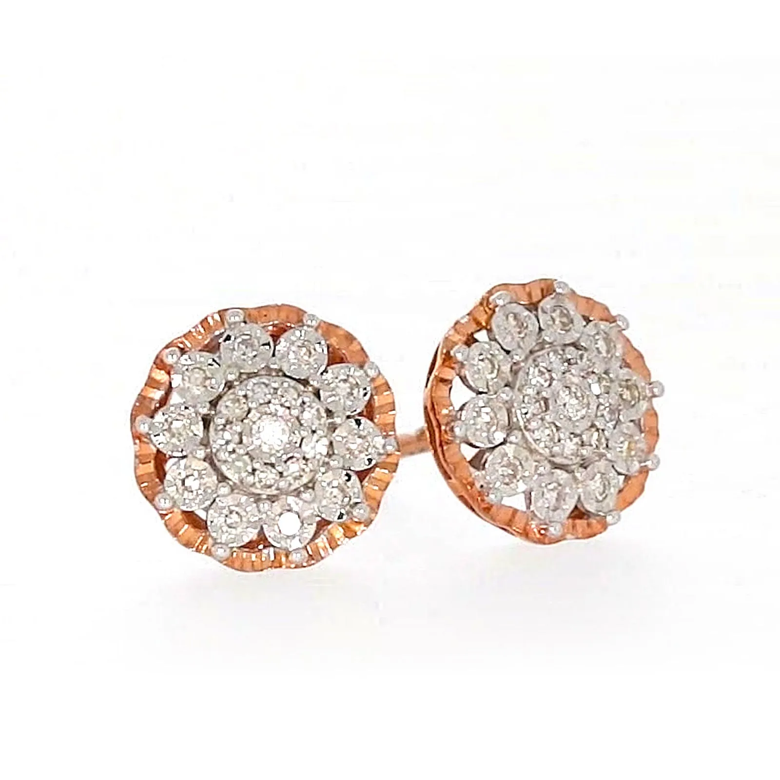 9ct Rose & White Gold Round Brilliant Cut 0.15 CARAT tw of Diamonds Stud Earrings