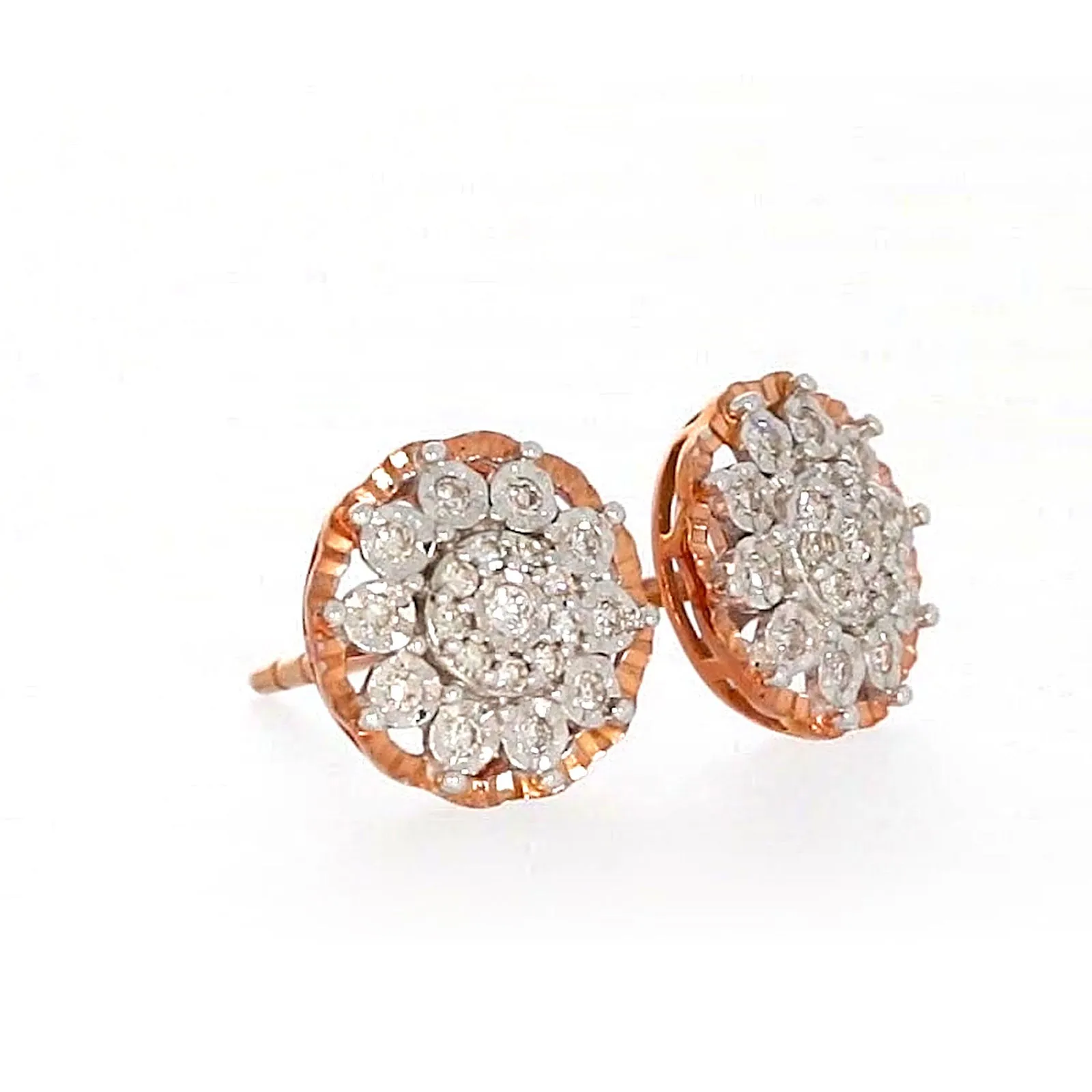 9ct Rose & White Gold Round Brilliant Cut 0.15 CARAT tw of Diamonds Stud Earrings