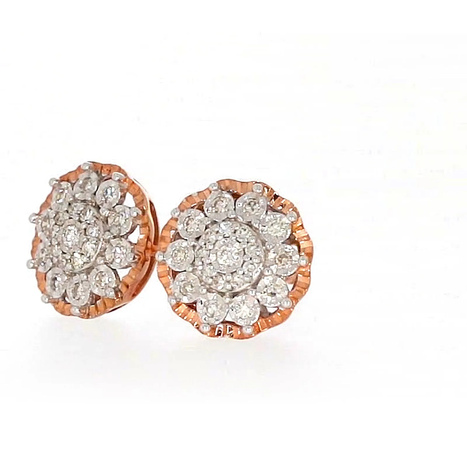 9ct Rose & White Gold Round Brilliant Cut 0.15 CARAT tw of Diamonds Stud Earrings