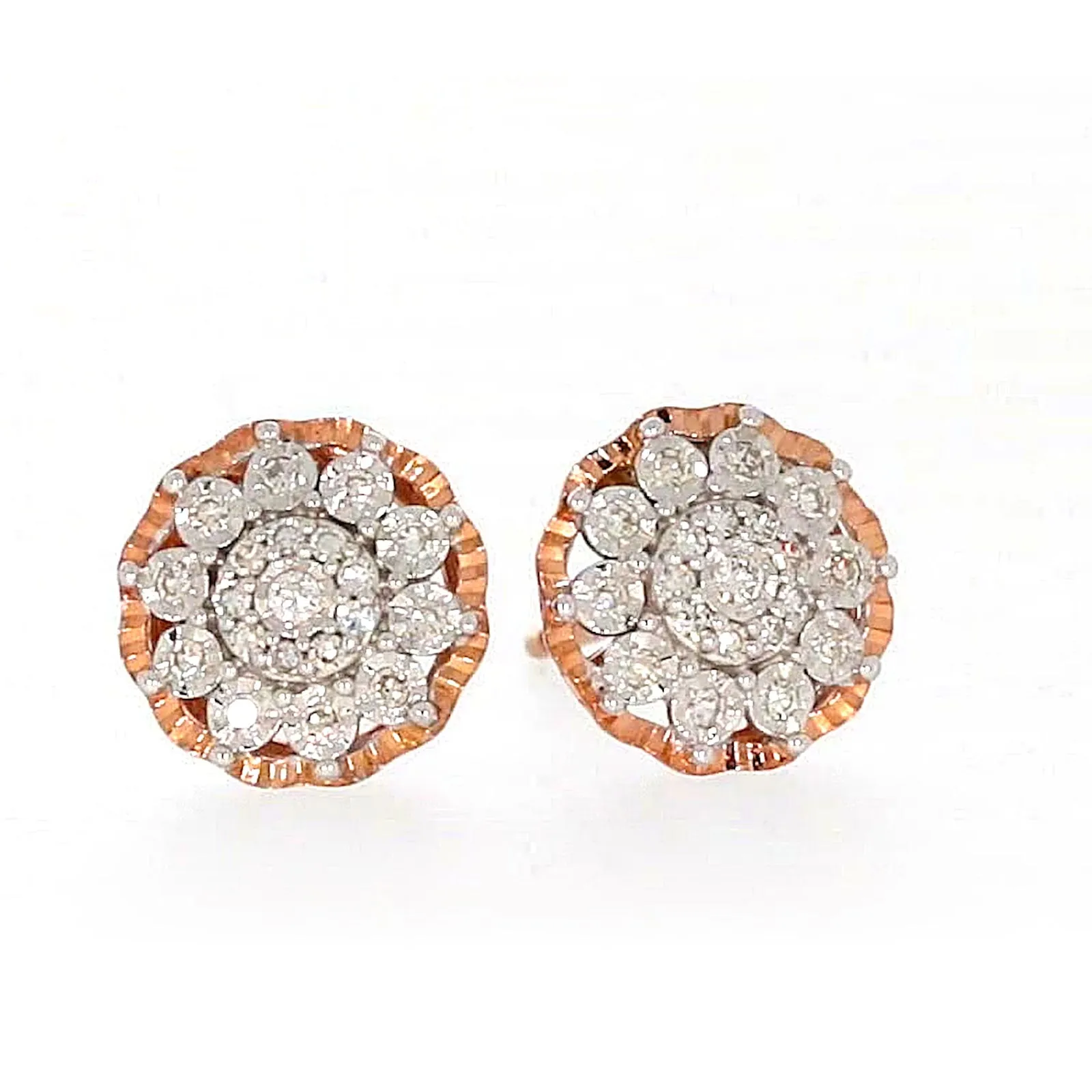 9ct Rose & White Gold Round Brilliant Cut 0.15 CARAT tw of Diamonds Stud Earrings