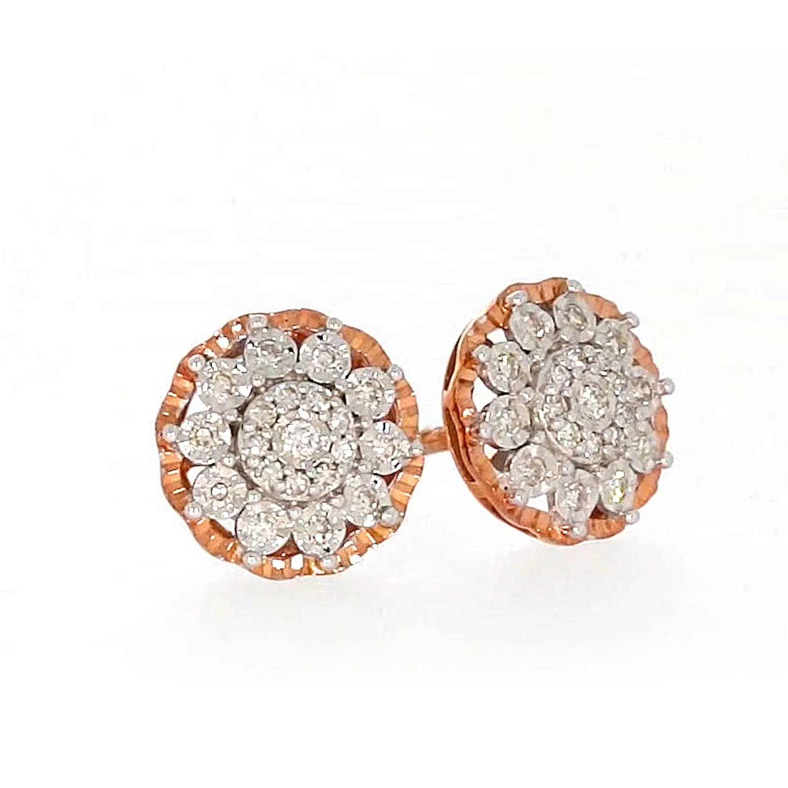 9ct Rose & White Gold Round Brilliant Cut 0.15 CARAT tw of Diamonds Stud Earrings