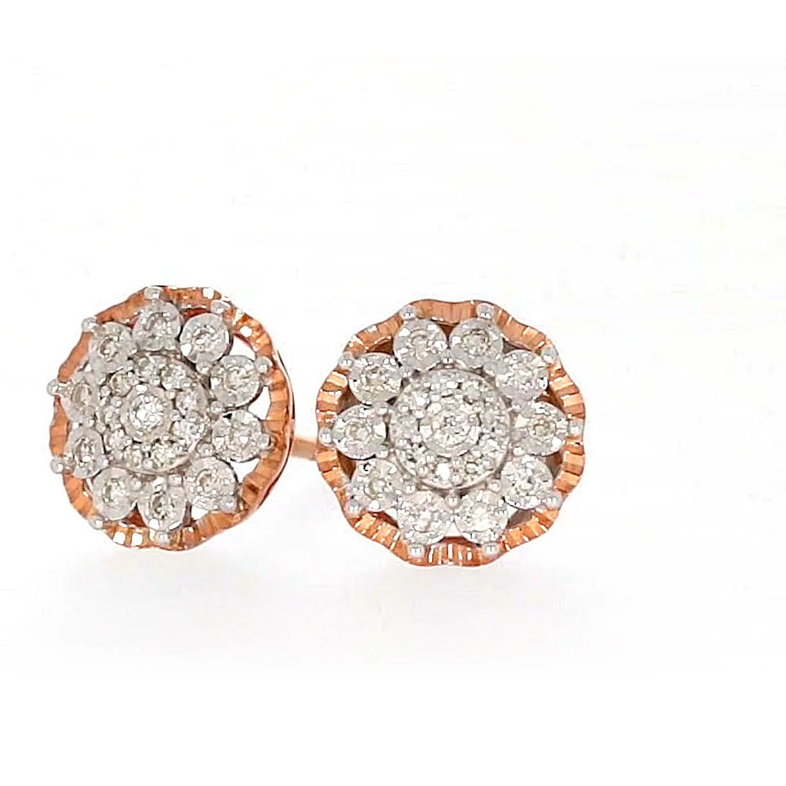 9ct Rose & White Gold Round Brilliant Cut 0.15 CARAT tw of Diamonds Stud Earrings