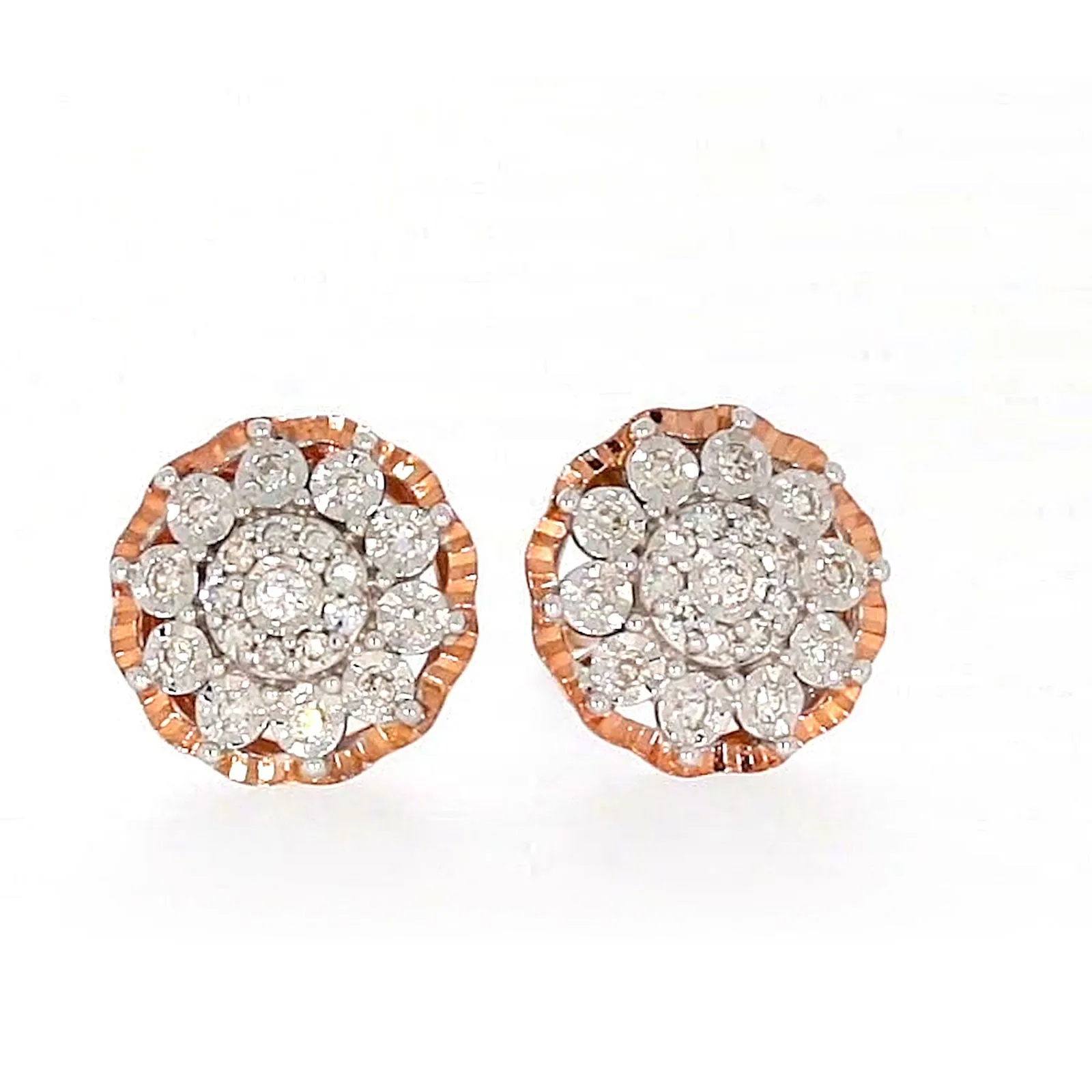 9ct Rose & White Gold Round Brilliant Cut 0.15 CARAT tw of Diamonds Stud Earrings