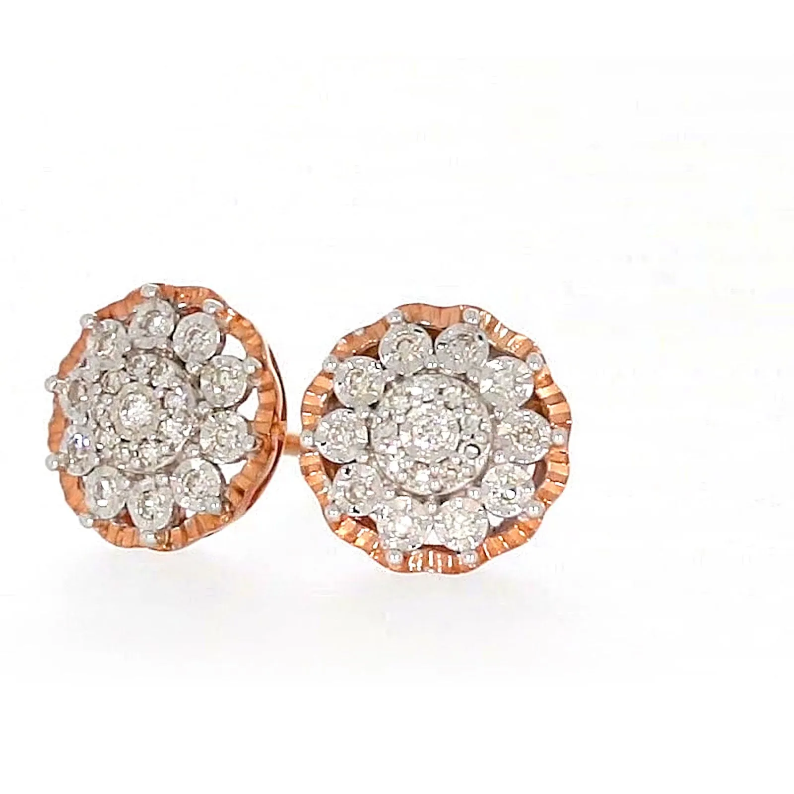 9ct Rose & White Gold Round Brilliant Cut 0.15 CARAT tw of Diamonds Stud Earrings