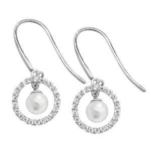 9ct White Gold Pearl Zirconia Fish Hook Drop Earrings ES450W