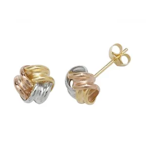 9ct Yellow Gold Tricolour Knot Studs Earrings ES362