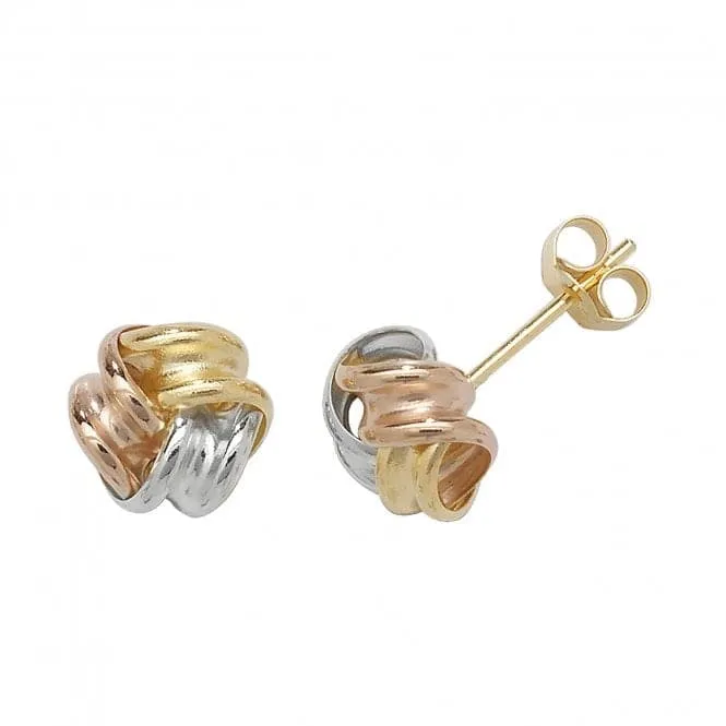 9ct Yellow Gold Tricolour Knot Studs Earrings ES362