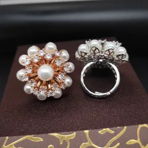 Aamrapali  Rose Gold Plated American Diamond  And Pearl Ring  (1 Piece Only)