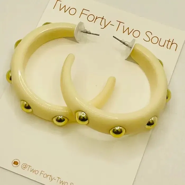 Acrylic Hoops w/Gold Studs Ivory