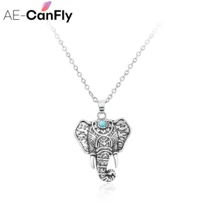 AE-CANFLY Boho Antique Necklaces Pendants Ethnic Elephant Choker Necklace Chain 2L3015