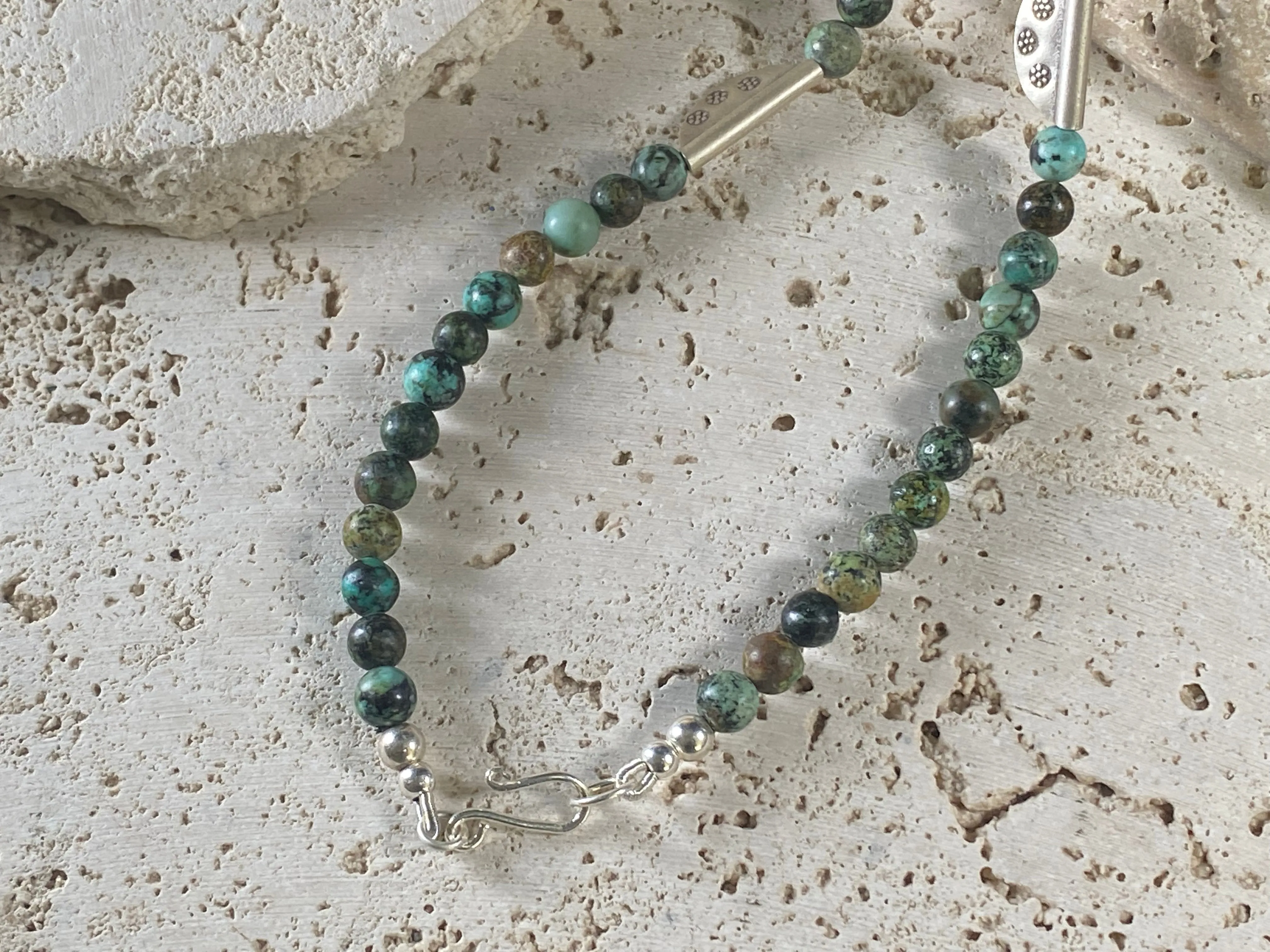 African Turquoise And Southwest Silver Necklace