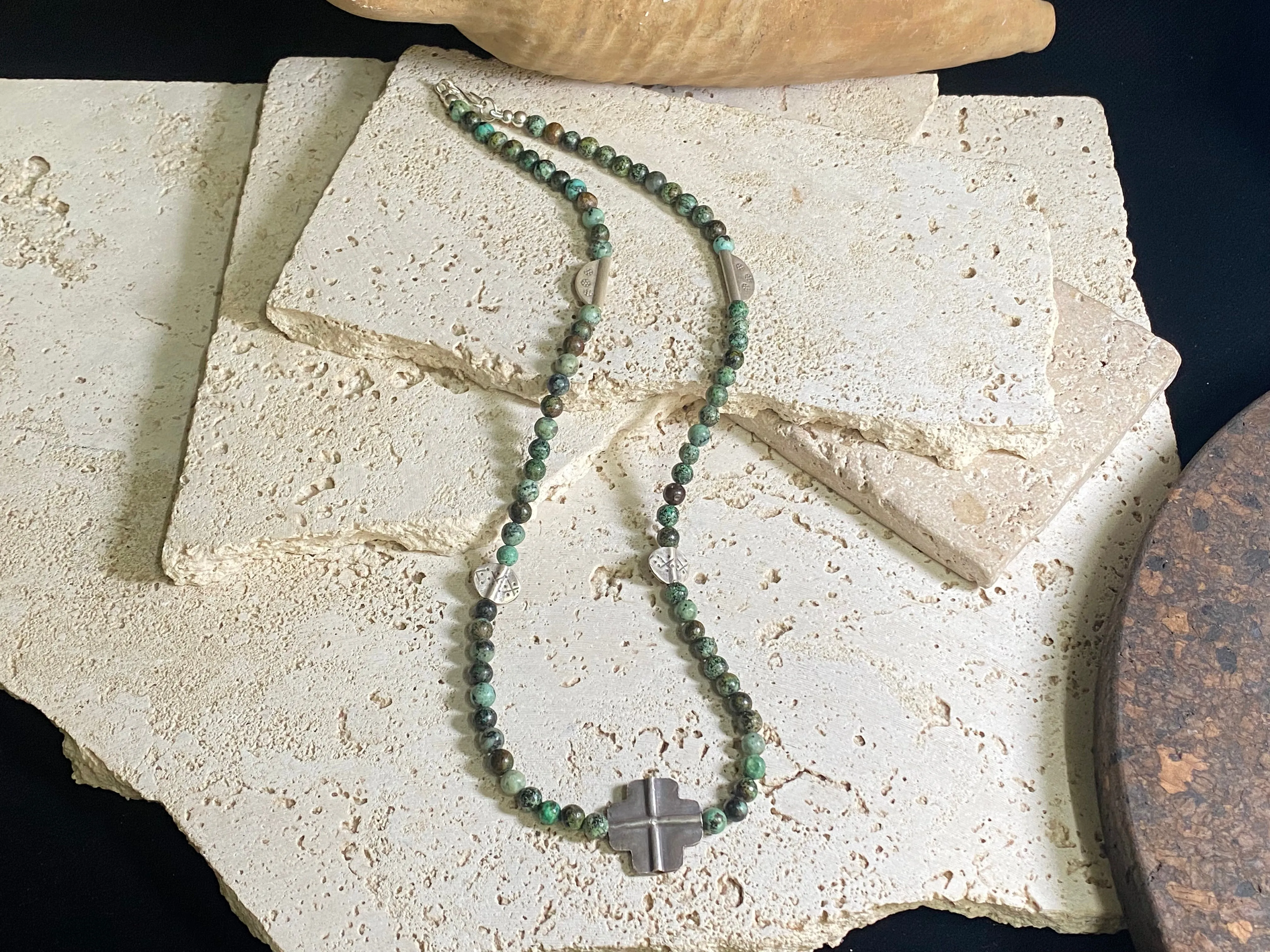 African Turquoise And Southwest Silver Necklace