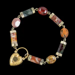 Antique Victorian Scottish Agate Bracelet Heart Padlock Mourning Locket 18ct Gold Circa 1860