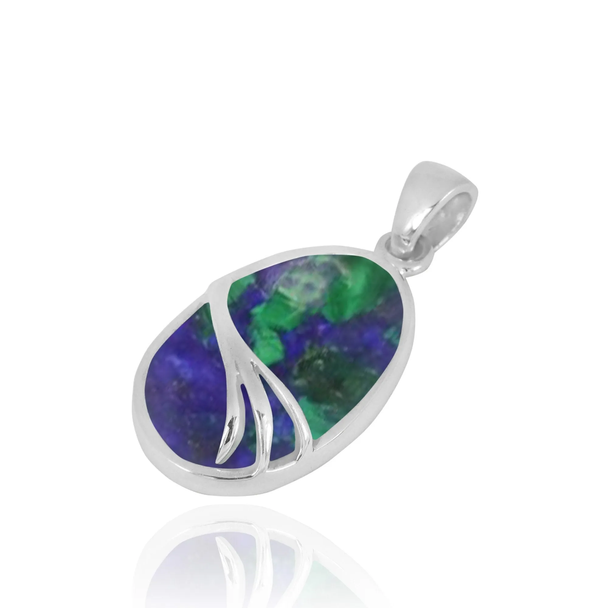 Azurite Malachite Oxidized Silver Pendant