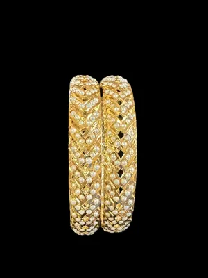 B152 Gold plated jadau bangles - pearls     ( READY TO SHIP)