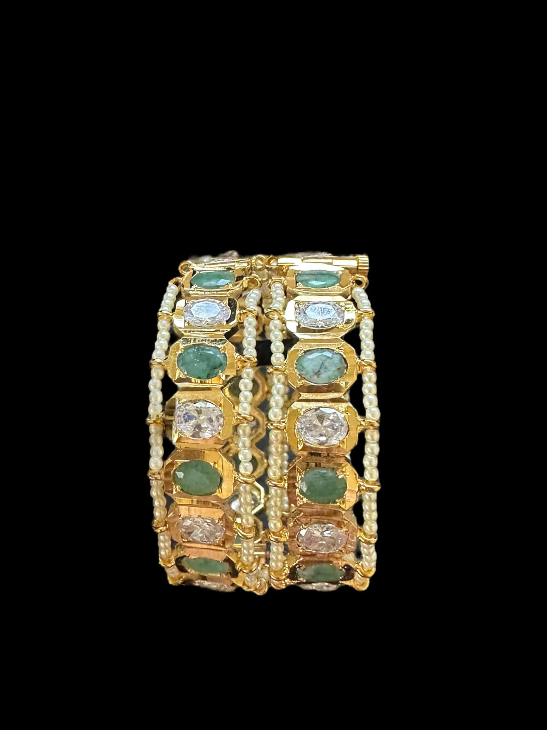 B158 Hyderabadi gold plated bangles in emerald   ( READY TO SHIP )