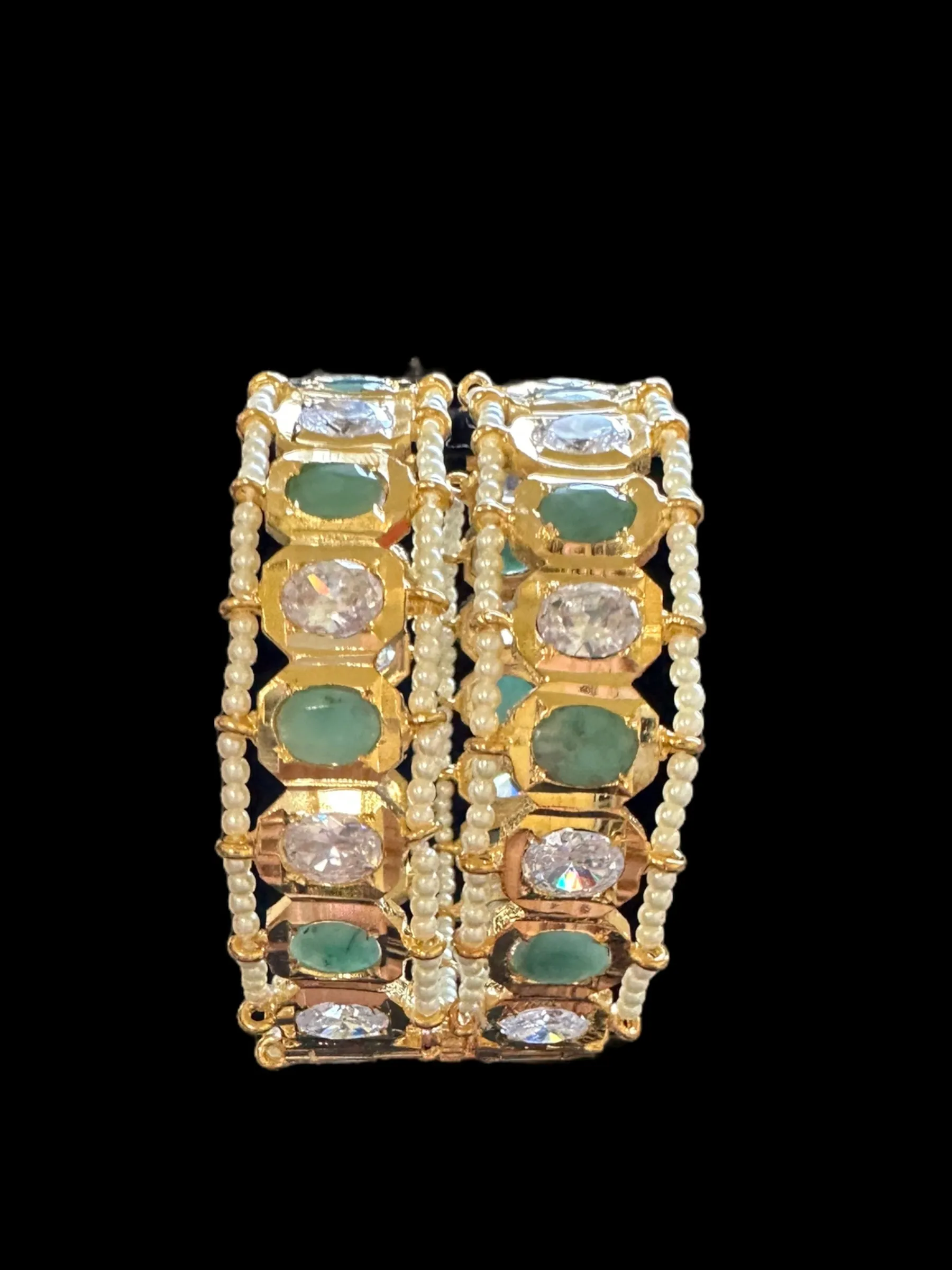 B158 Hyderabadi gold plated bangles in emerald   ( READY TO SHIP )