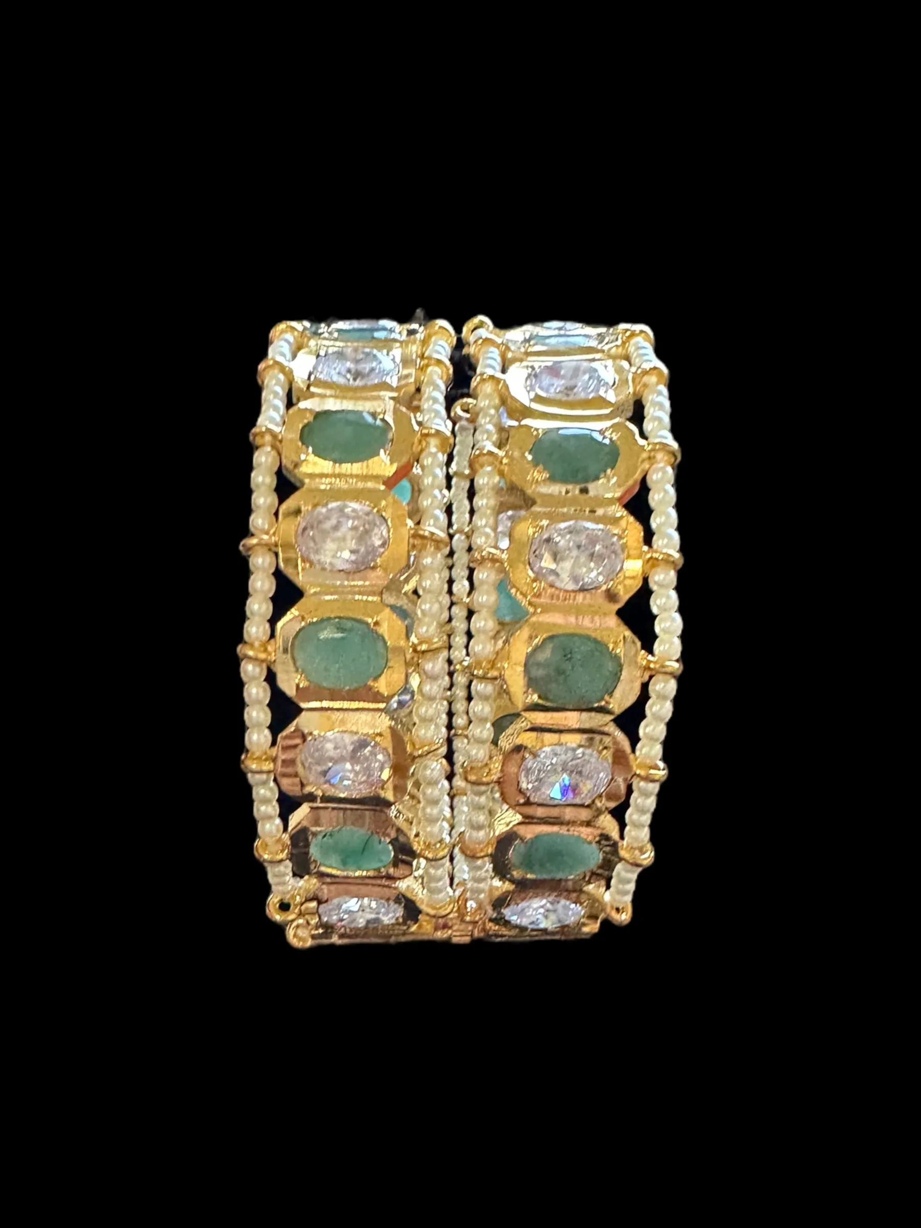 B158 Hyderabadi gold plated bangles in emerald   ( READY TO SHIP )