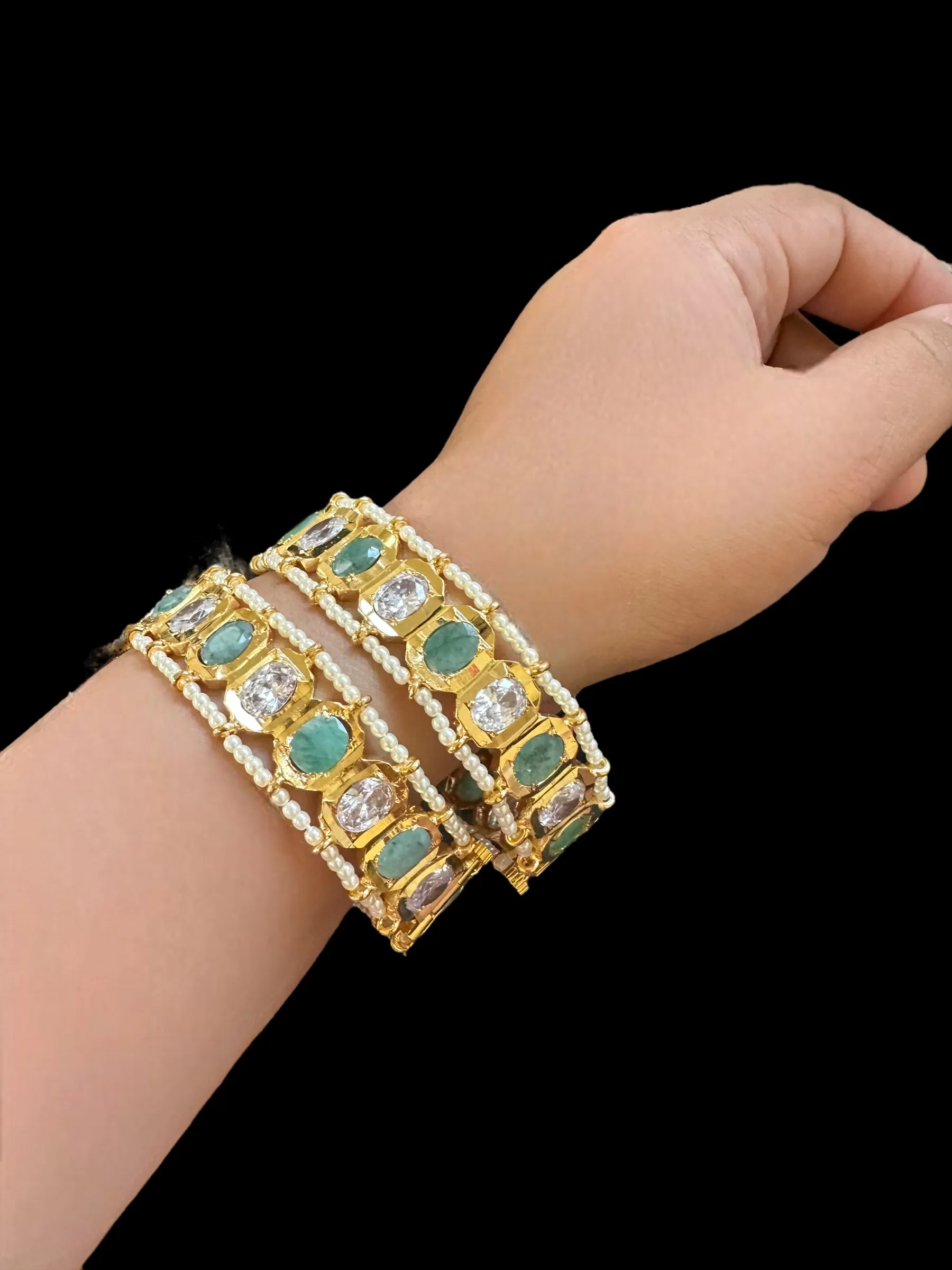 B158 Hyderabadi gold plated bangles in emerald   ( READY TO SHIP )