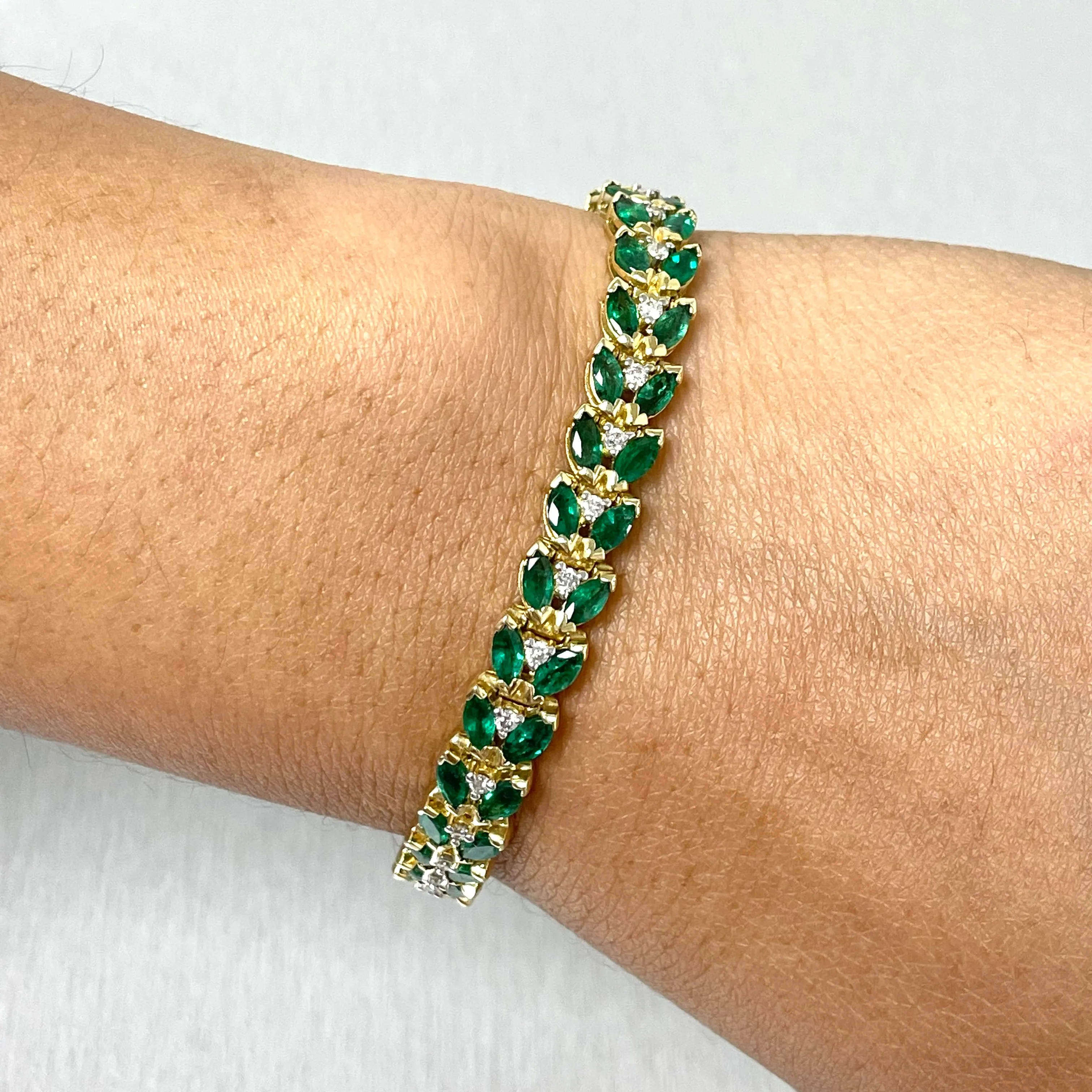 Beauvince Vine Bracelet (5.05 ct Diamonds & Emeralds) in Yellow Gold