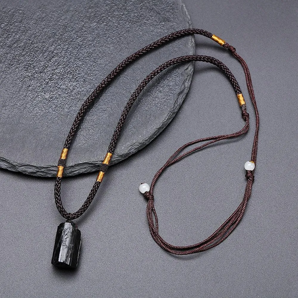 Black Tourmaline Healing Stone Pendant Necklace