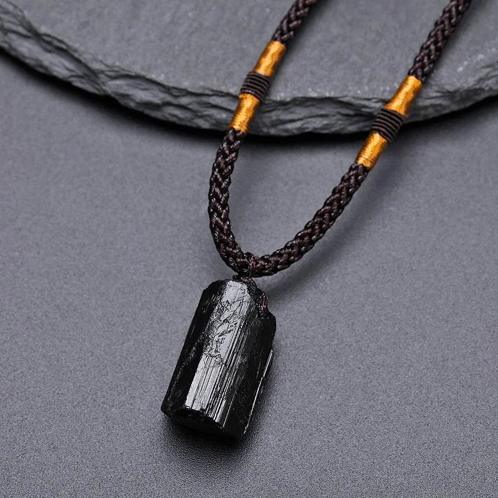 Black Tourmaline Healing Stone Pendant Necklace