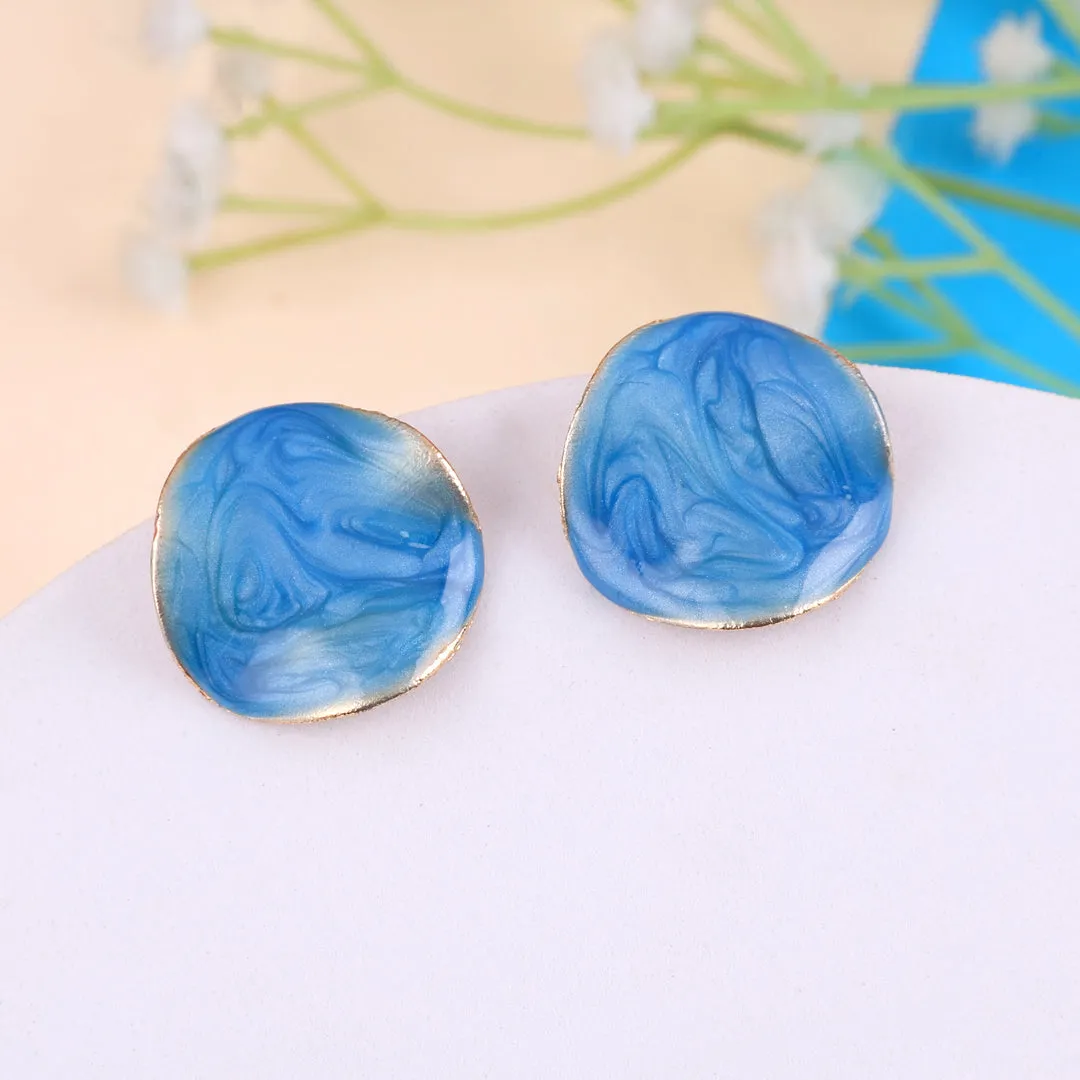 Blue Finish Round Drop Earrings