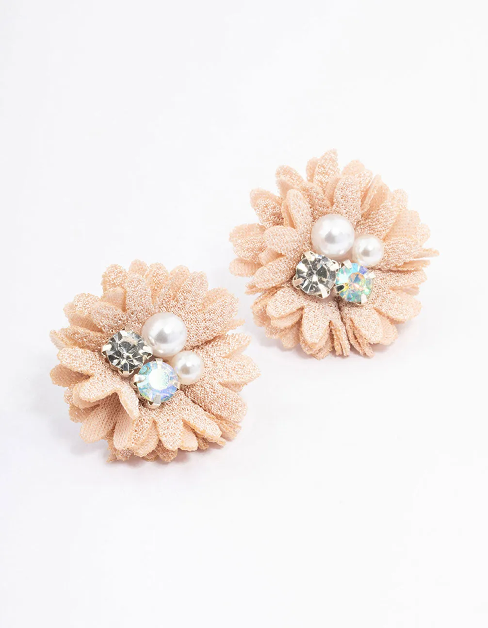 Blush Pearl & Diamante Flower Stud Earrings