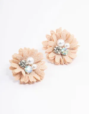 Blush Pearl & Diamante Flower Stud Earrings