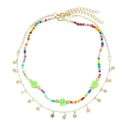 Boho Layered Flower Necklaces Y2k Colorful Beaded Choker For Girl