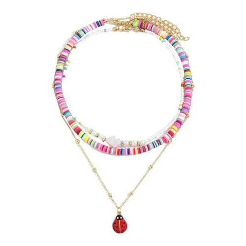 Boho Layered Flower Necklaces Y2k Colorful Beaded Choker For Girl