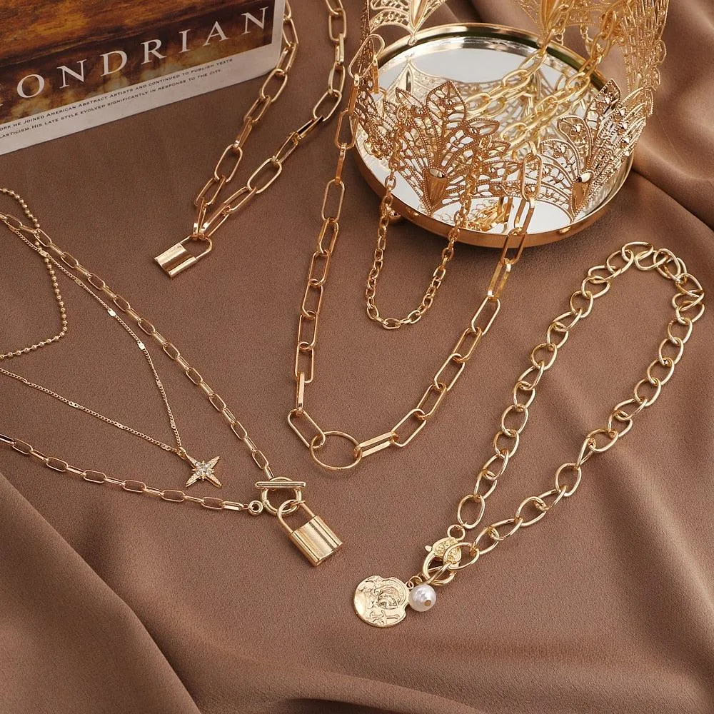 Boho Multi Layered Coin Pendant Necklaces